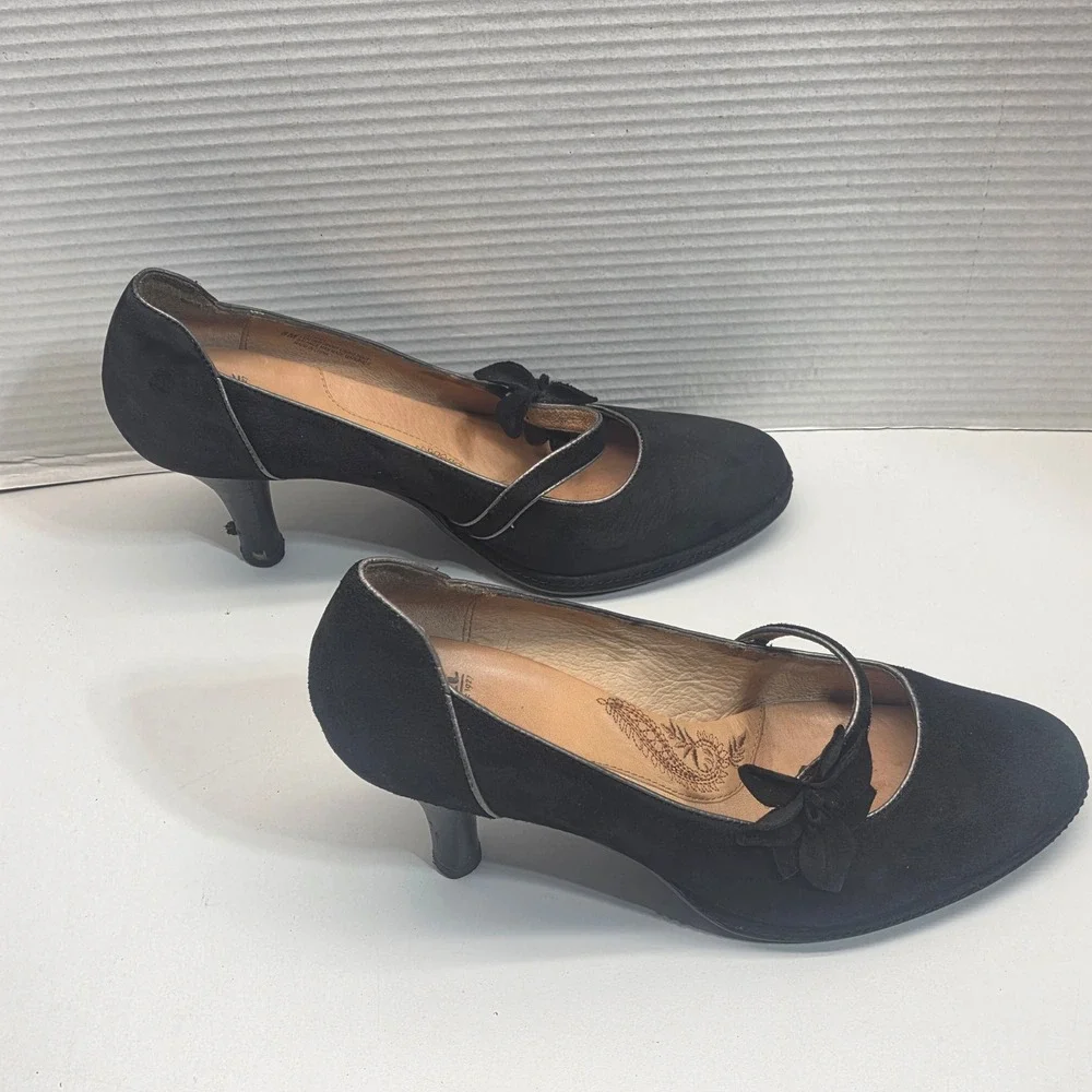 Sofft Womens Black Suede‎ Mary Jane Pumps Floral Bow Mid Heels Size 8M 1015761